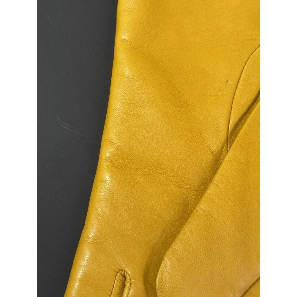 Coach Yellow Leather Quilted Bow Heart Wool Lined Gloves Size 8